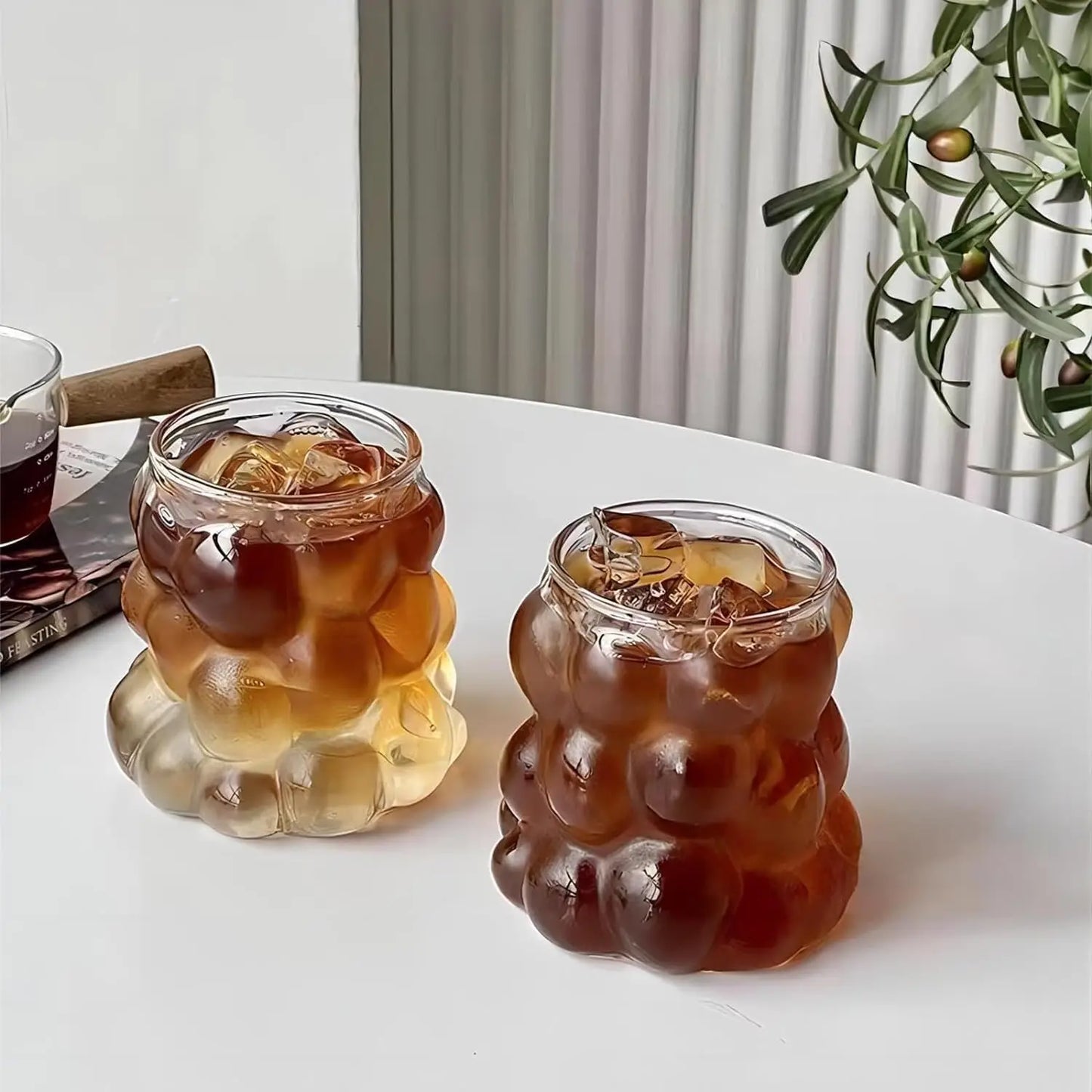 4 creative 350ml/11.8oz glass cups, cute cocktail cup set, iced coffee cup, short aesthetic beverage set, kitchen dining table