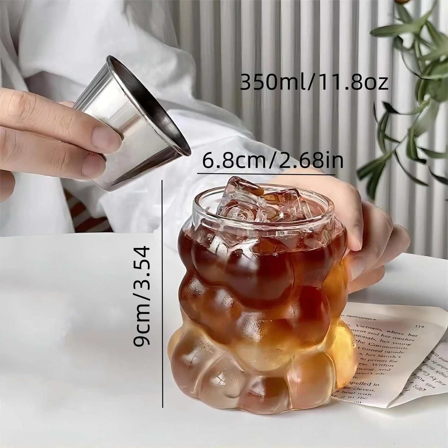 4 creative 350ml/11.8oz glass cups, cute cocktail cup set, iced coffee cup, short aesthetic beverage set, kitchen dining table
