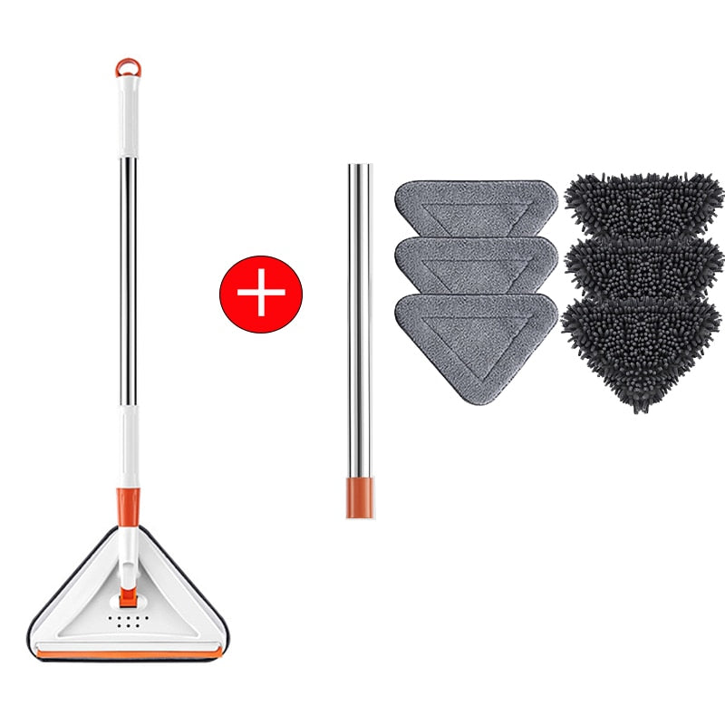 NEW-360° Rotatable Expandable Triangle Mop with Glass Scraper Multifunction 1.5m Home Floor Ceiling cleaning Car Cleaning Mop