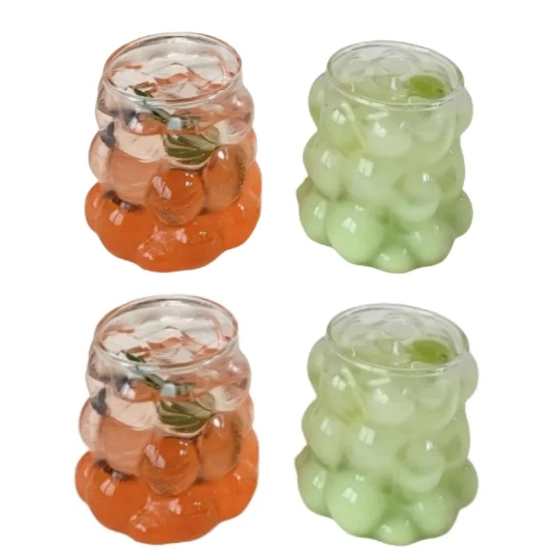 4 creative 350ml/11.8oz glass cups, cute cocktail cup set, iced coffee cup, short aesthetic beverage set, kitchen dining table