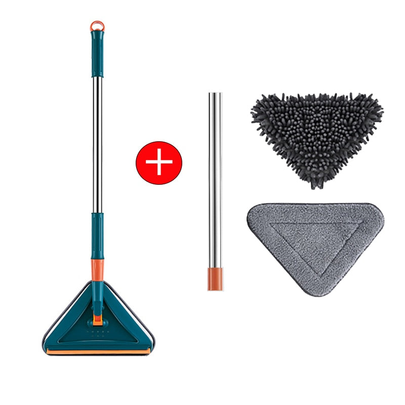 NEW-360° Rotatable Expandable Triangle Mop with Glass Scraper Multifunction 1.5m Home Floor Ceiling cleaning Car Cleaning Mop