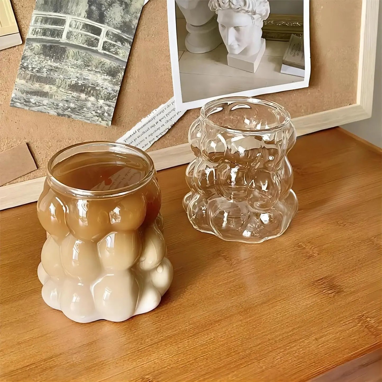 4 creative 350ml/11.8oz glass cups, cute cocktail cup set, iced coffee cup, short aesthetic beverage set, kitchen dining table