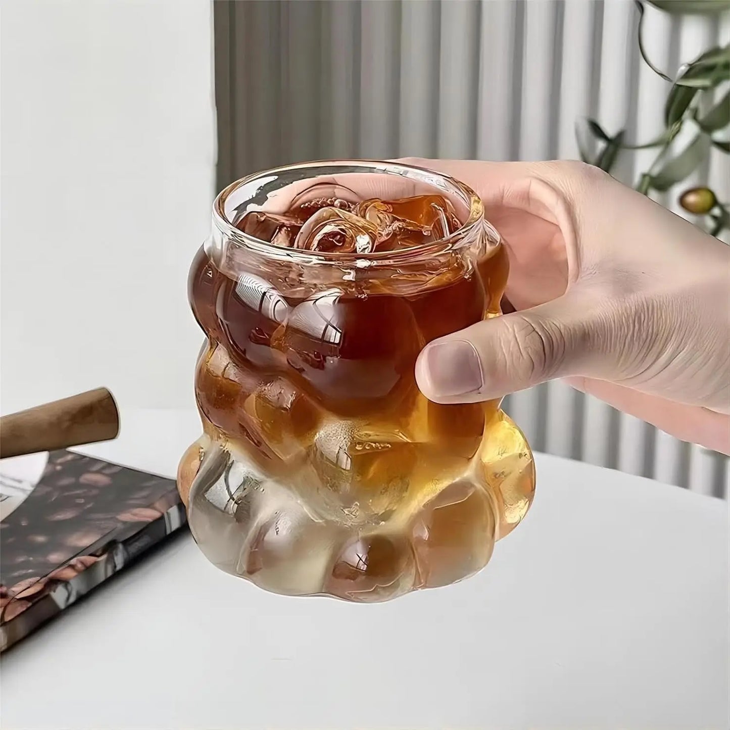 4 creative 350ml/11.8oz glass cups, cute cocktail cup set, iced coffee cup, short aesthetic beverage set, kitchen dining table