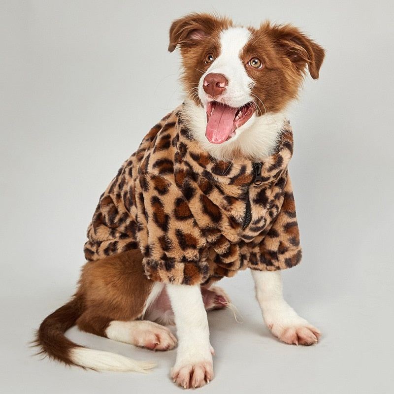 Dog Clothes for Dogs Pet Sweater Winter Leopard Print French Bulldog Soft Coat Medium Dog Clothes Fur Hoodies