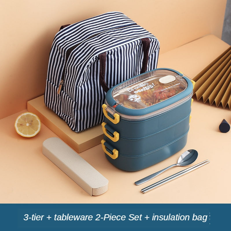 Multi-Layer Bento Box Japanese Style Portable Outdoor 304 Stainless Steel Thermal Lunch Box for Kids with Compartment Food Boxs