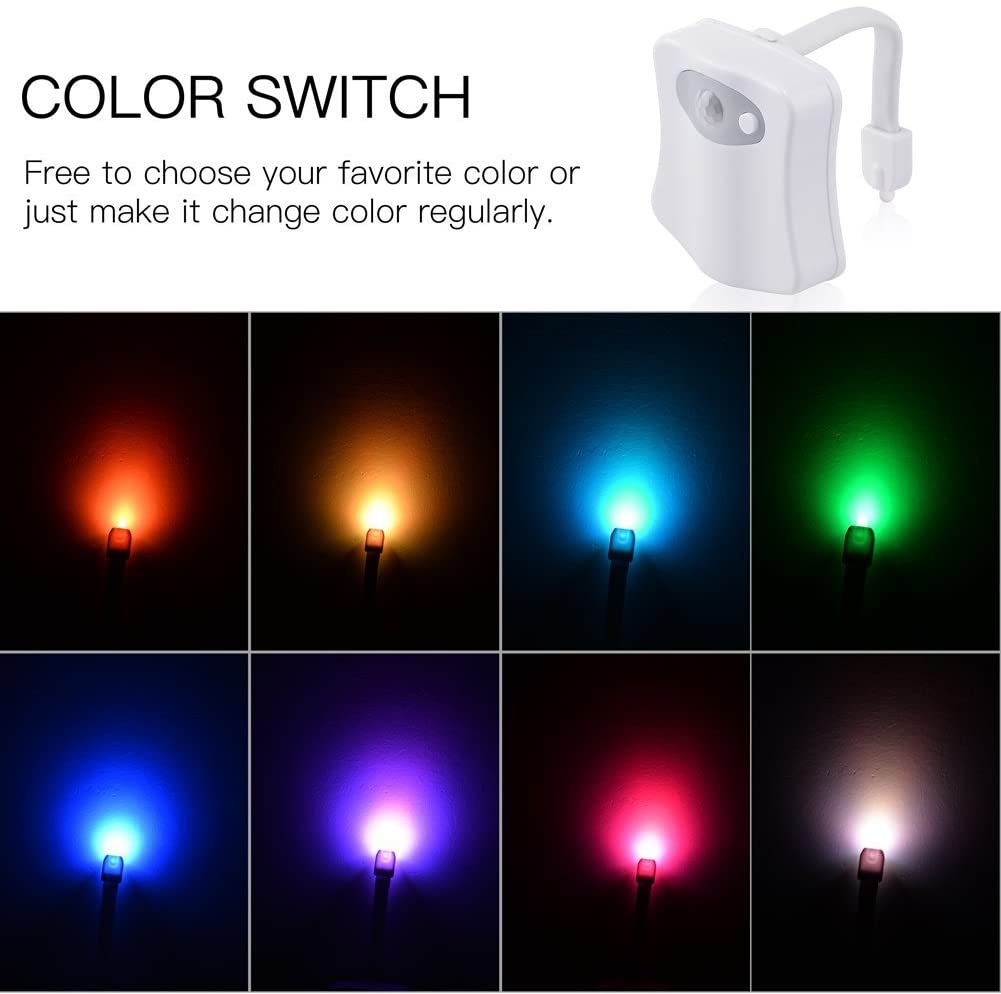 LED 8 Colors Toilet Decorative Light Waterproof Motion Sensor Bathroom Night Light with Replaceable Battery IP65 for RestroomLED