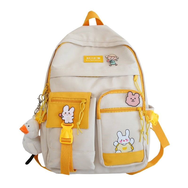 2021 New Badge Buckle Backpack Women Waterproof Color Patchwork Backpacks For Teenage Girl School Bag Fancy Student Book Bag