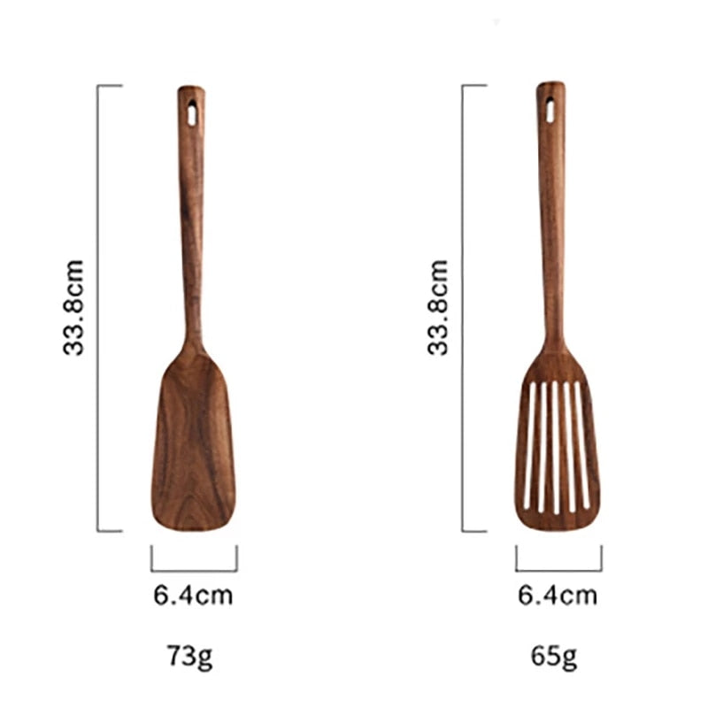 1-7pcs/set Teak natural wood tableware spoons