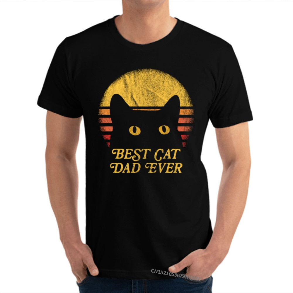 Best Cat Dad Ever Cat Daddy Vintage T Shirts Lover Father Camisa 100% Premium Cotton Funny Cat Best Birthday Tshirt for Men