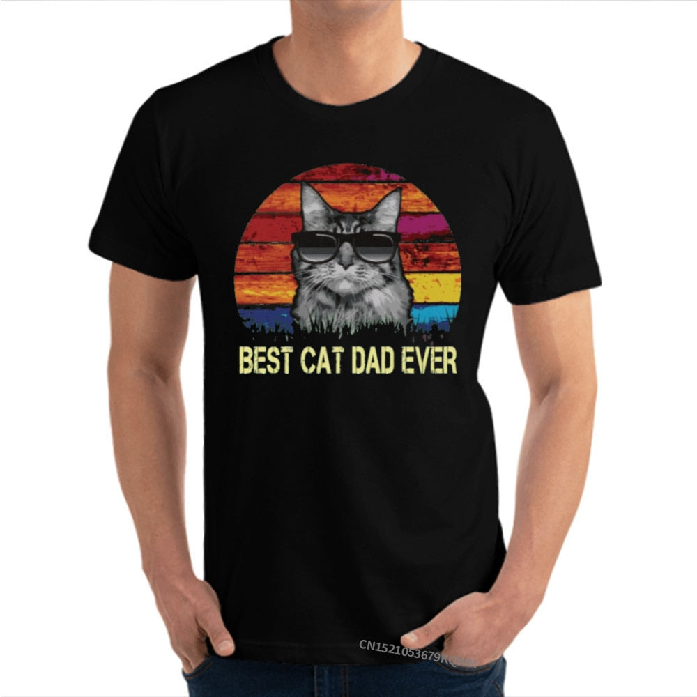 Best Cat Dad Ever Cat Daddy Vintage T Shirts Lover Father Camisa 100% Premium Cotton Funny Cat Best Birthday Tshirt for Men