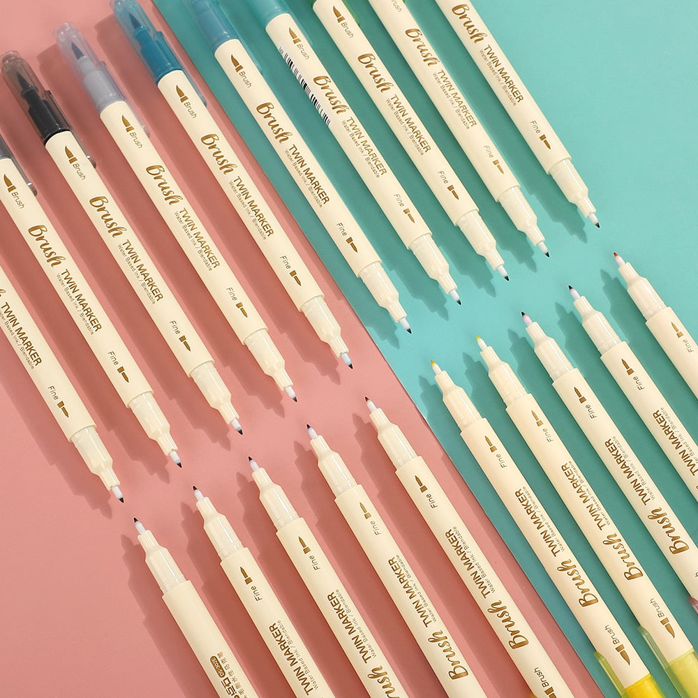 JIANWU 3pcs/set Retro Double Headed Brush Pen Creative Art Marker Pen for Drawing Painting Watercolor School Supplies Stationery