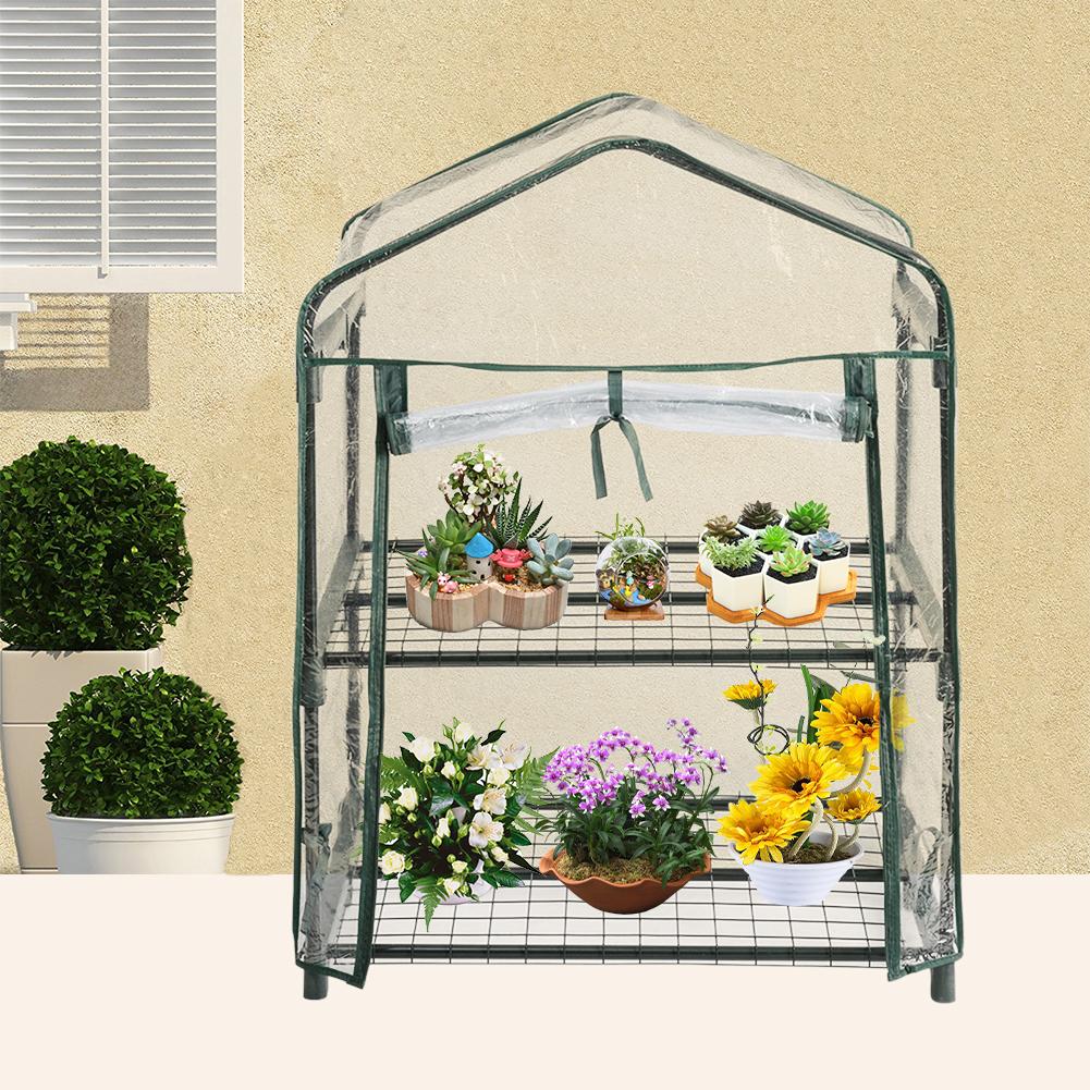 PVC Warm Garden Tier Mini Household Plant Greenhouse Cover Waterproof Anti-UV Protect Garden Plants Flowers (without Iron Stand)