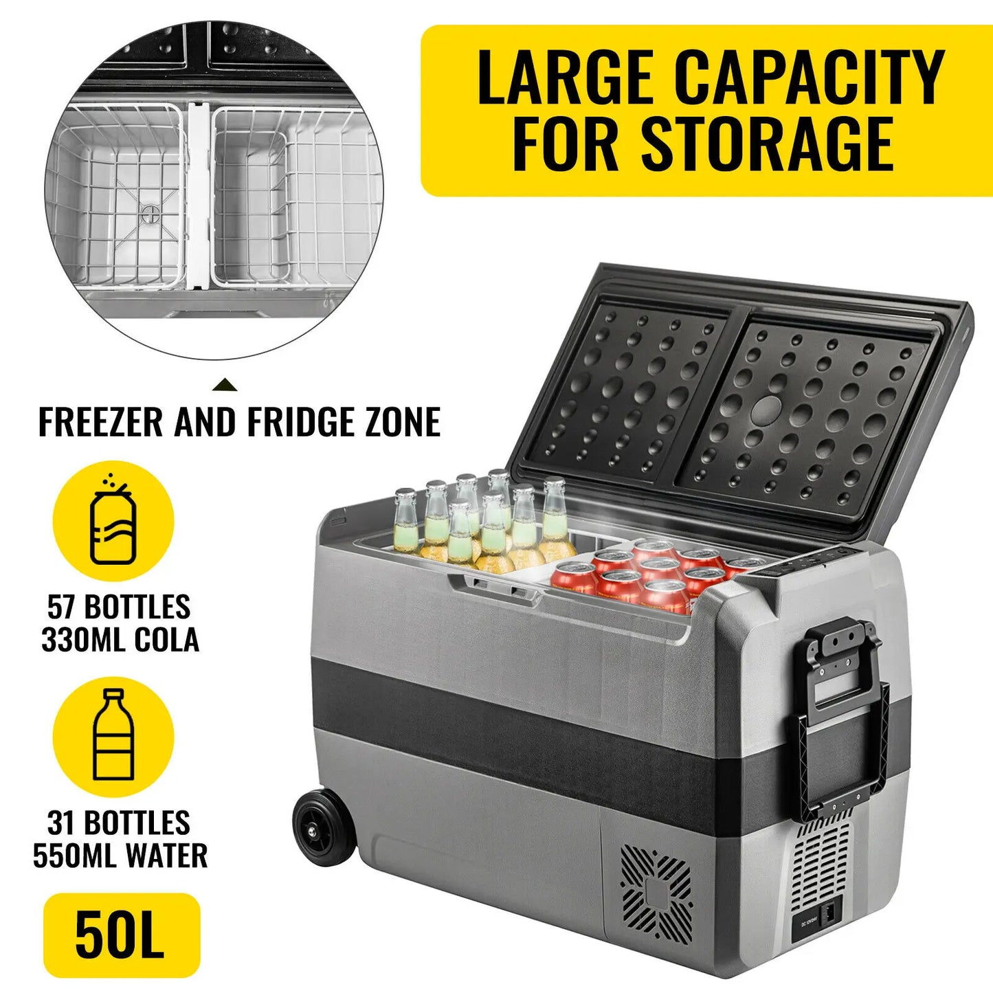 VEVOR 36L 50L 60L Portable Car Fridge Mini Refrigerator Freezer With Wheel and Handle 12/24V DC 100-240 AC for Camping Picnics