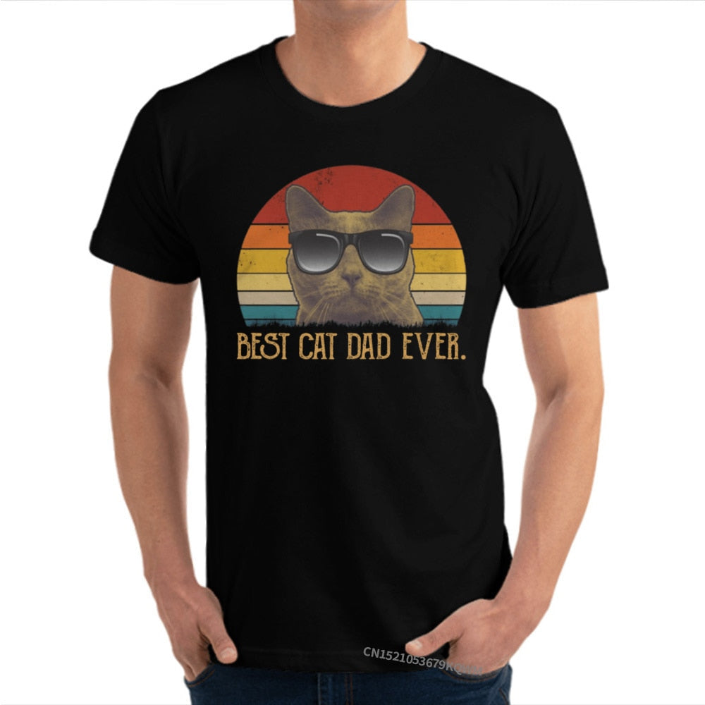 Best Cat Dad Ever Cat Daddy Vintage T Shirts Lover Father Camisa 100% Premium Cotton Funny Cat Best Birthday Tshirt for Men