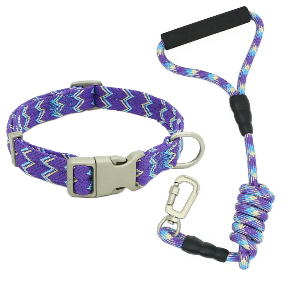 Nylon Dog Collars Leashes Adjustable Dog Rock Climbing Dogs Collar for Small Medium Large Pet Collars Leashes Set S-XL