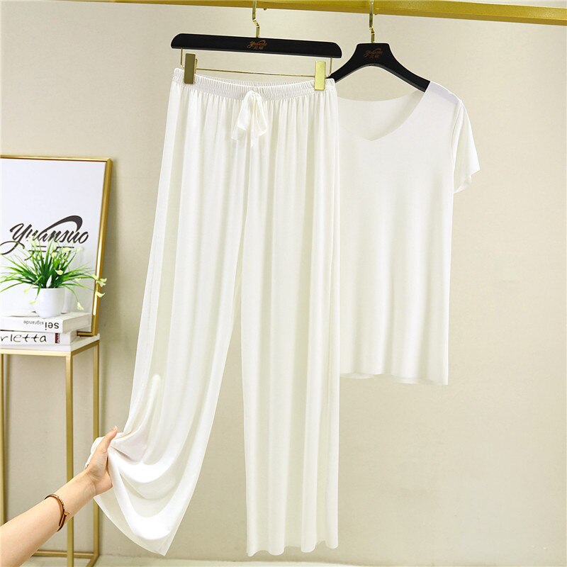 Pliktea Summer Loose Homewear Suit for Women Pajamas Pants Set Female Home Clothes Set Lady Home Suit Summer Women Lounge Wear