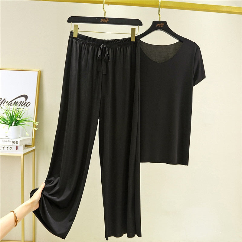 Pliktea Summer Loose Homewear Suit for Women Pajamas Pants Set Female Home Clothes Set Lady Home Suit Summer Women Lounge Wear