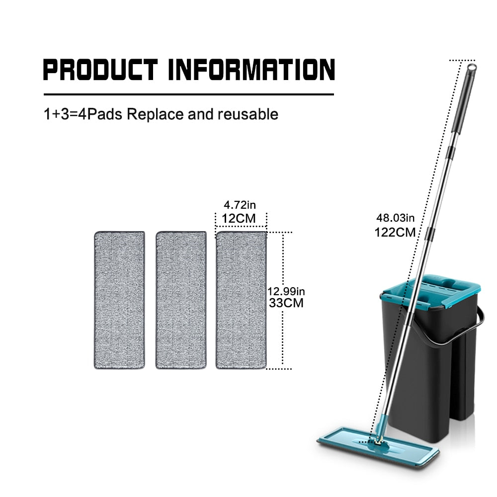 Squeeze Mop With Bucket Head 360 Rotating Flat Mop With Microfiber Pads Hand-free Wash Floor Mop Wet And Dry Home Cleaning Tool
