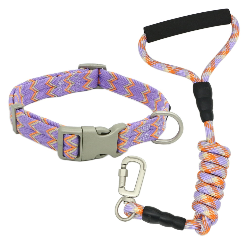 Nylon Dog Collars Leashes Adjustable Dog Rock Climbing Dogs Collar for Small Medium Large Pet Collars Leashes Set S-XL