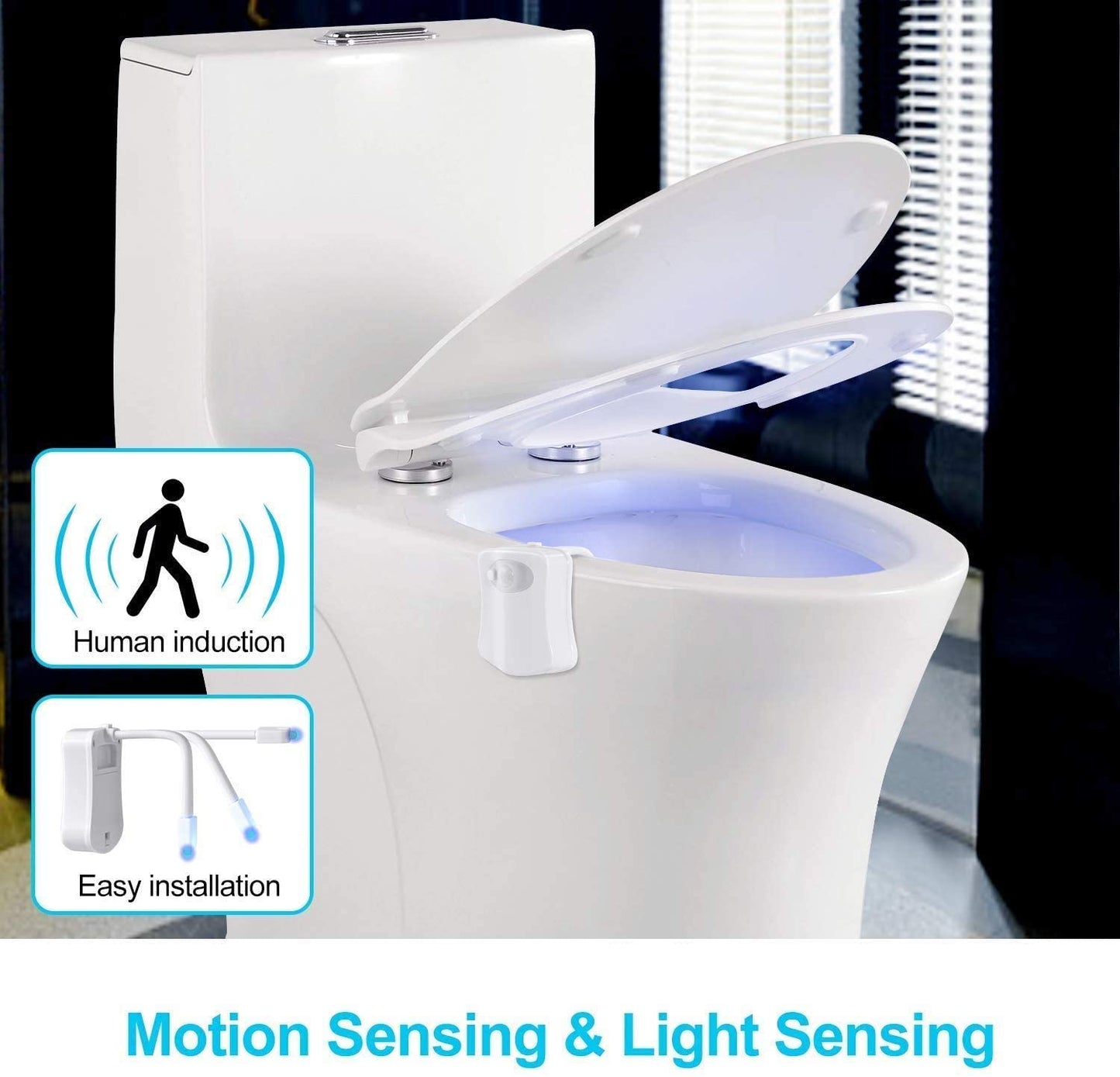 LED 8 Colors Toilet Decorative Light Waterproof Motion Sensor Bathroom Night Light with Replaceable Battery IP65 for RestroomLED