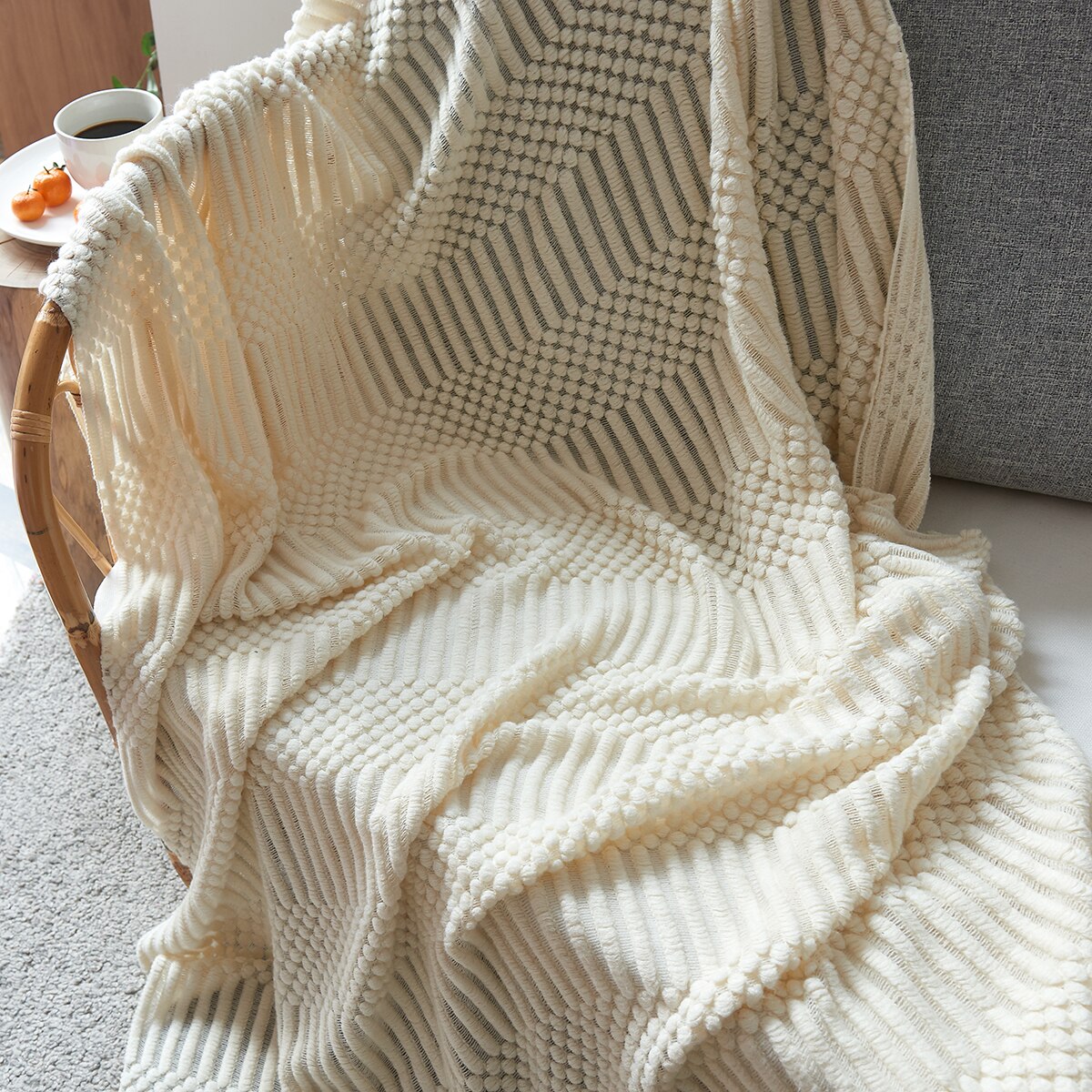 Nordic Knitted Blanket Bed Sofa Throw Blanket With Tassels Solid Colour Leisure Shawl Blanket Travel Air Conditioning Blankets