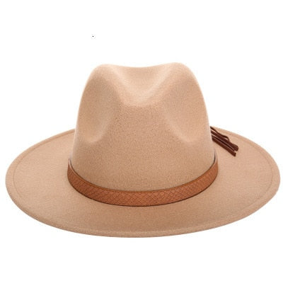 Women Wide Brim Wool Felt Jazz Fedora Hats Panama Style Ladies Trilby Gambler Hat Fashion Party Cowboy Sunshade Cap