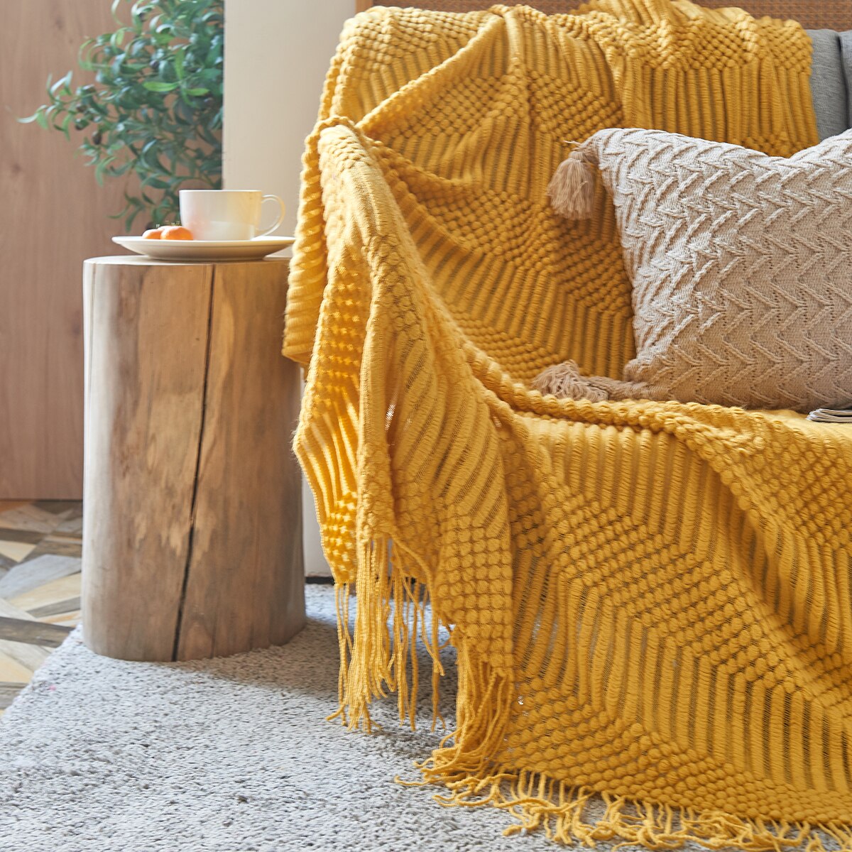 Nordic Knitted Blanket Bed Sofa Throw Blanket With Tassels Solid Colour Leisure Shawl Blanket Travel Air Conditioning Blankets