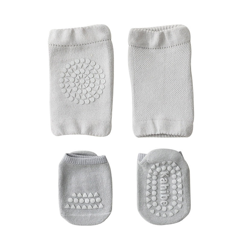 Baby Crawling Knee Pads Socks Set Spring Autumn Infant Floor Anti Slip Sock Knee Protector for Girl Boy Solid Color Toddler Item