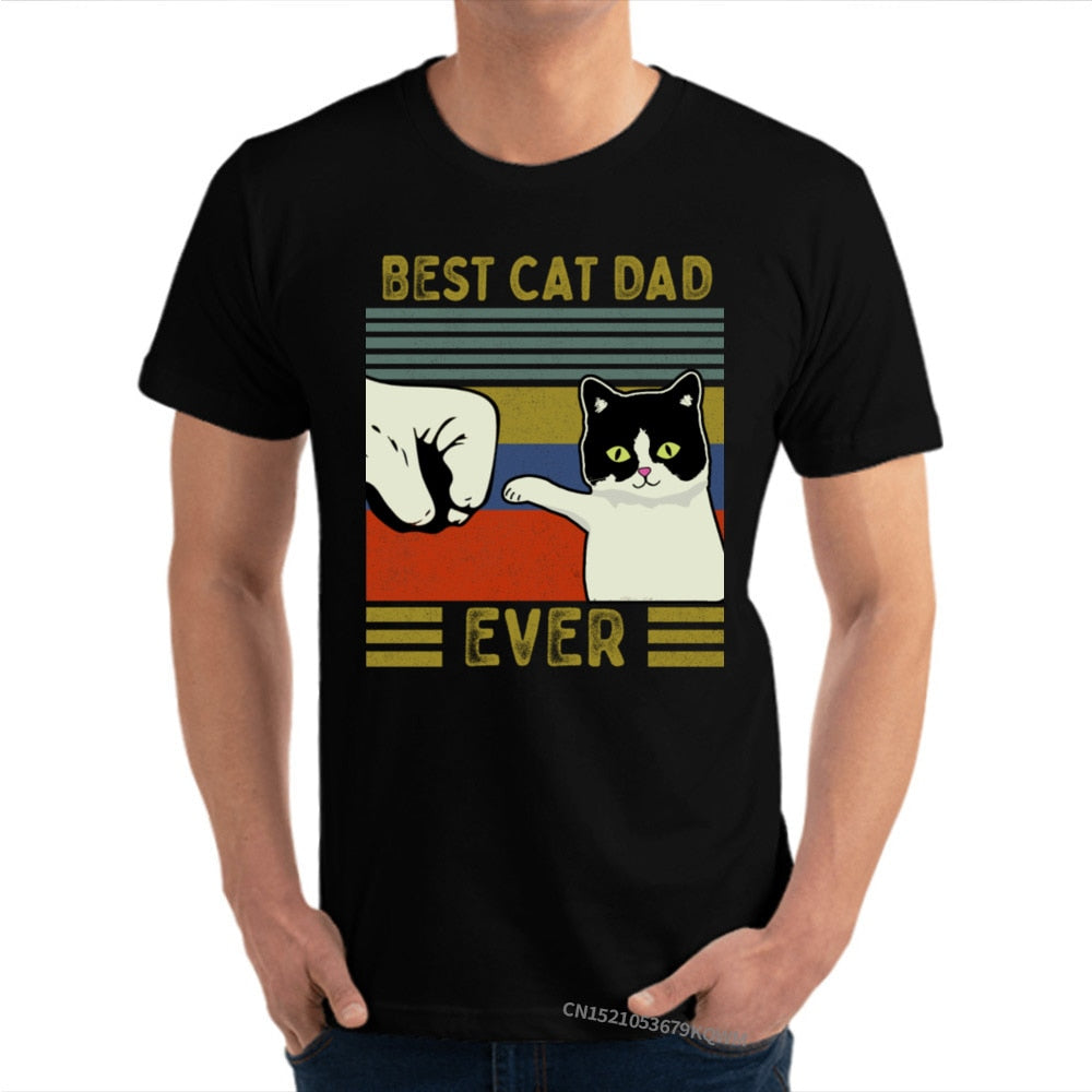 Best Cat Dad Ever Cat Daddy Vintage T Shirts Lover Father Camisa 100% Premium Cotton Funny Cat Best Birthday Tshirt for Men