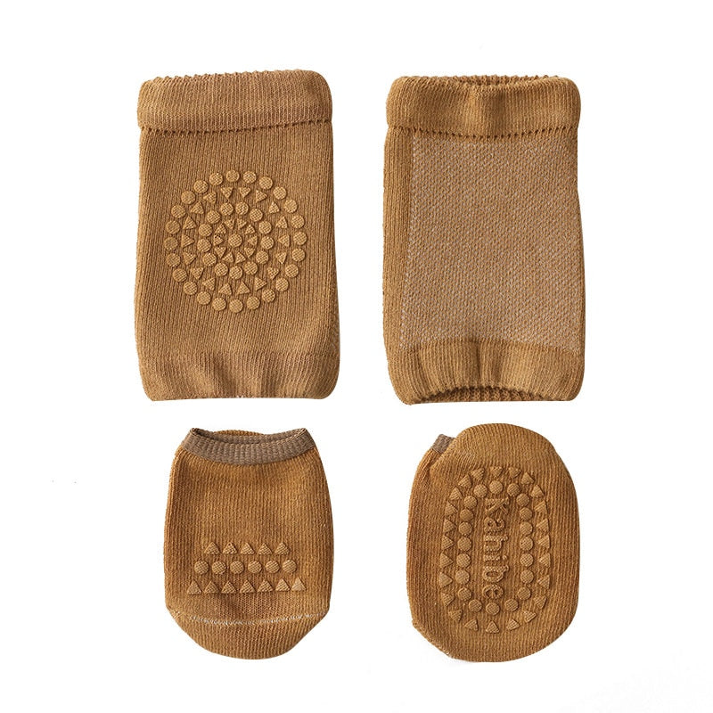 Baby Crawling Knee Pads Socks Set Spring Autumn Infant Floor Anti Slip Sock Knee Protector for Girl Boy Solid Color Toddler Item