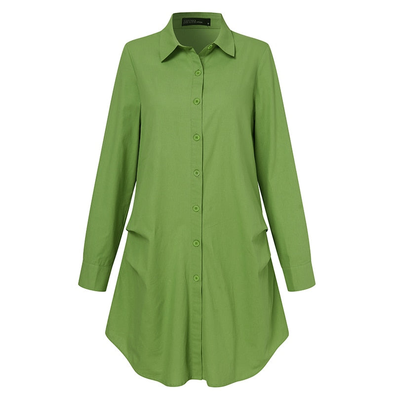 Women's Irregular Blouse ZANZEA 2023 Fashion Solid Shirts Casual Long Sleeve Blusas Female Button Pleated Tunic Tops Oversized