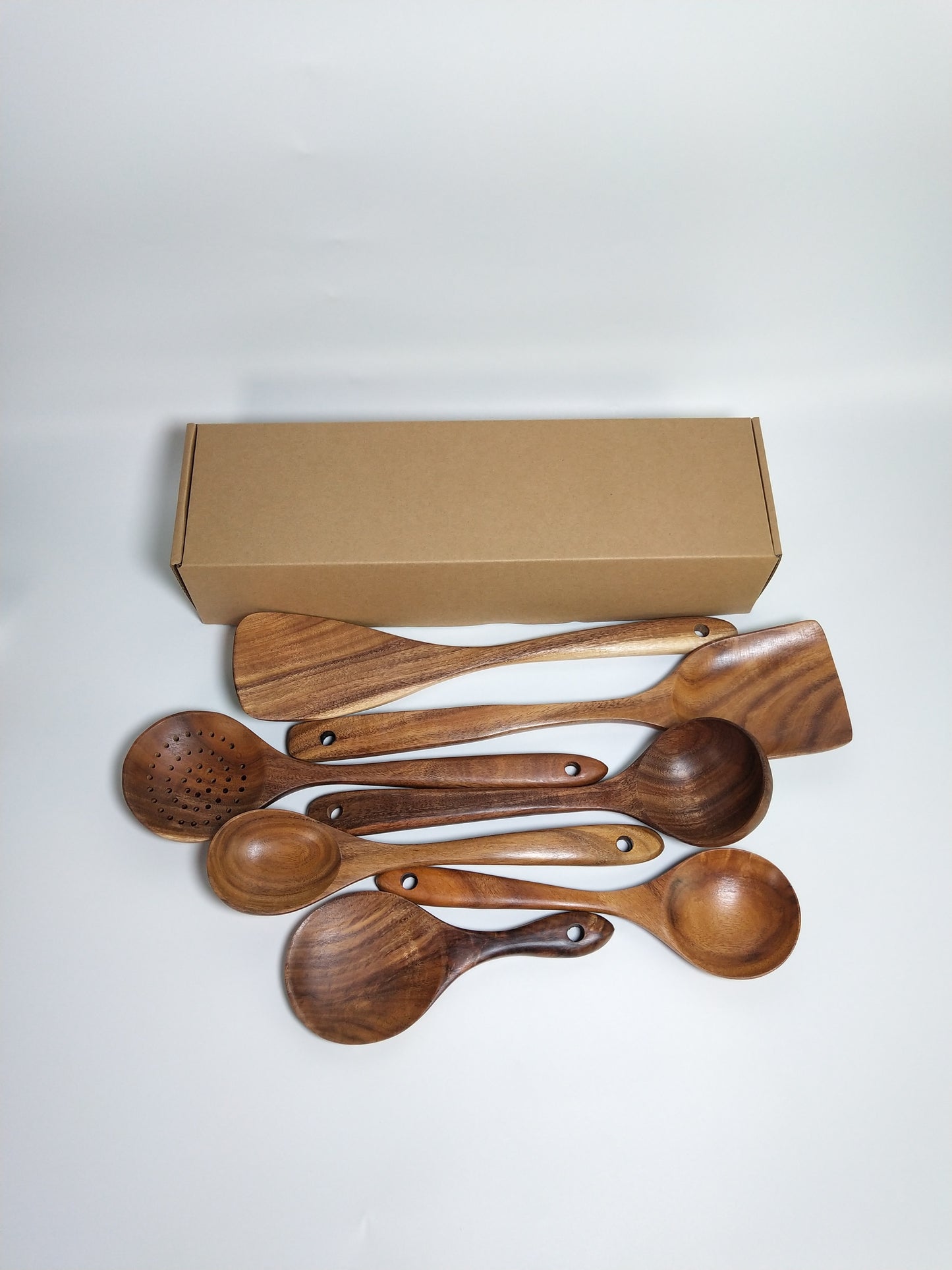 1-7pcs/set Teak natural wood tableware spoons