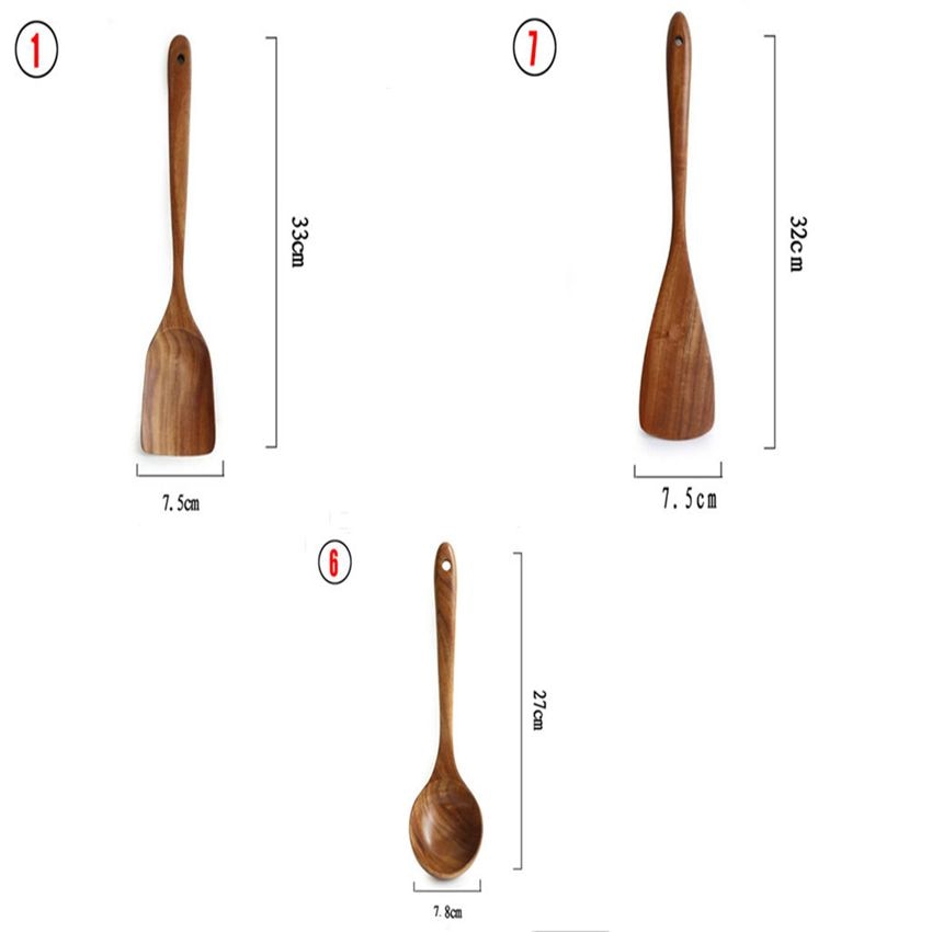 1-7pcs/set Teak natural wood tableware spoons