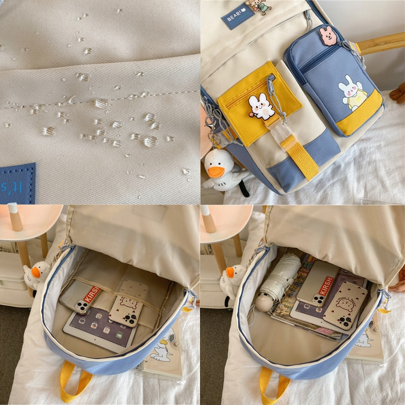 2021 New Badge Buckle Backpack Women Waterproof Color Patchwork Backpacks For Teenage Girl School Bag Fancy Student Book Bag