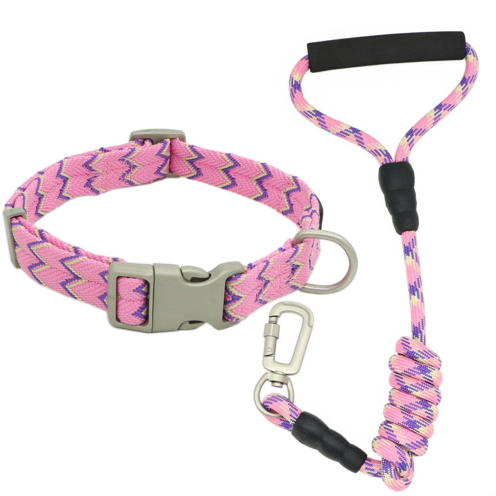 Nylon Dog Collars Leashes Adjustable Dog Rock Climbing Dogs Collar for Small Medium Large Pet Collars Leashes Set S-XL