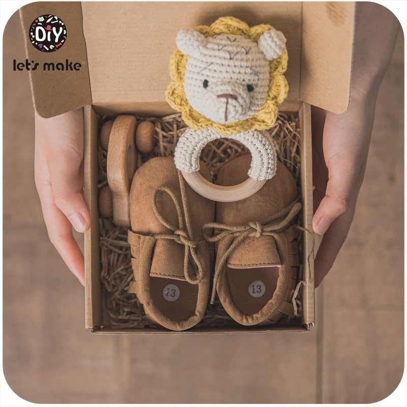 Let's Make 1set Baby Stuff Bath Towel Cotton Blanket Brush Gift Products For Kids Toy Crochet Rattle Box Christmas Present Gift