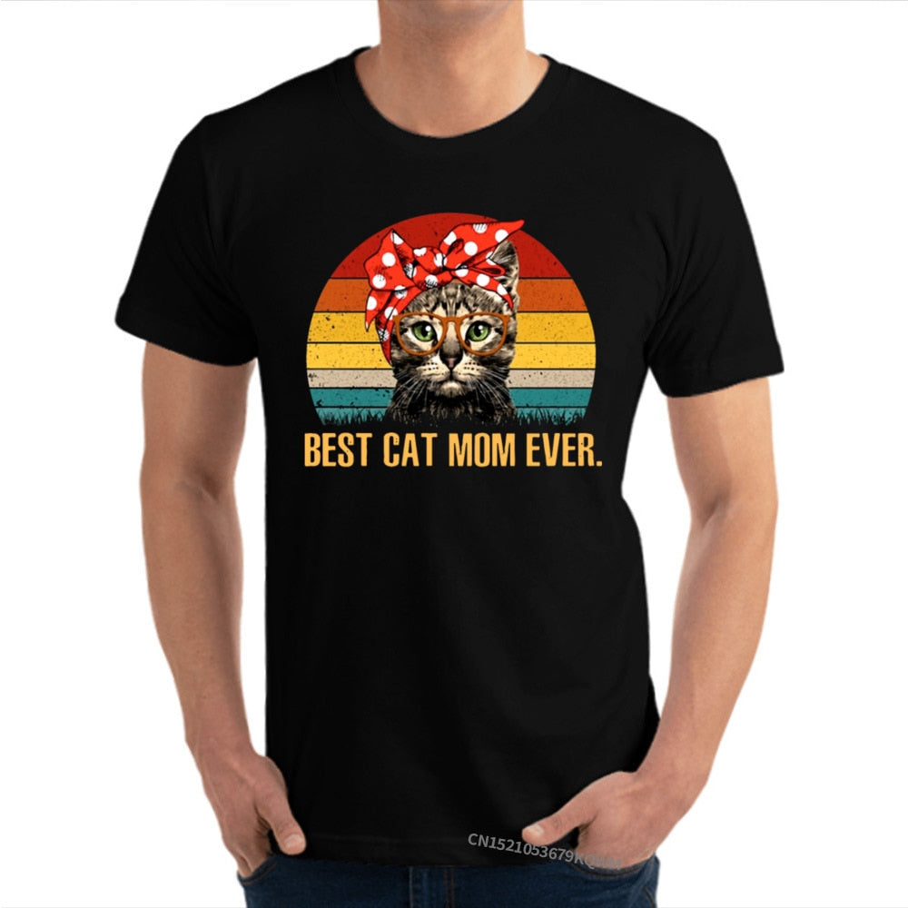 Best Cat Dad Ever Cat Daddy Vintage T Shirts Lover Father Camisa 100% Premium Cotton Funny Cat Best Birthday Tshirt for Men