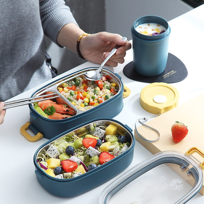 Multi-Layer Bento Box Japanese Style Portable Outdoor 304 Stainless Steel Thermal Lunch Box for Kids with Compartment Food Boxs
