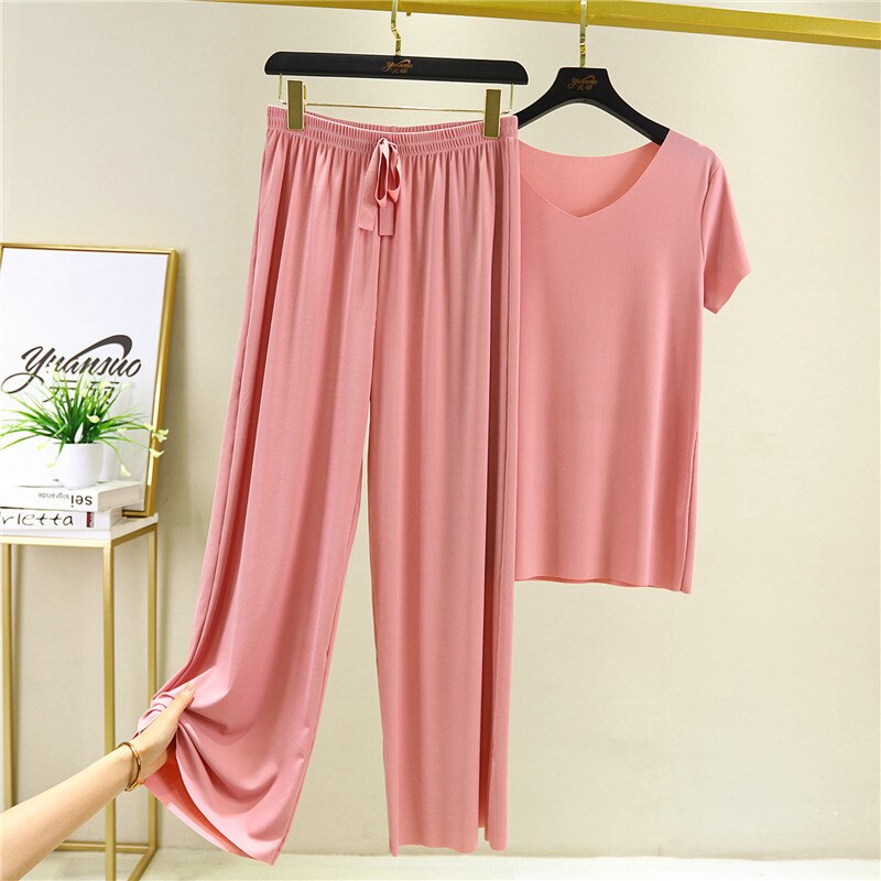 Pliktea Summer Loose Homewear Suit for Women Pajamas Pants Set Female Home Clothes Set Lady Home Suit Summer Women Lounge Wear