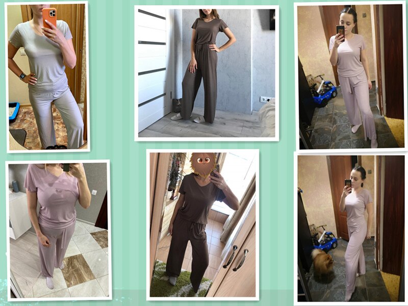 Pliktea Summer Loose Homewear Suit for Women Pajamas Pants Set Female Home Clothes Set Lady Home Suit Summer Women Lounge Wear