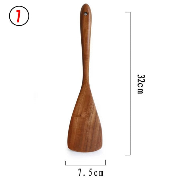 1-7pcs/set Teak natural wood tableware spoons