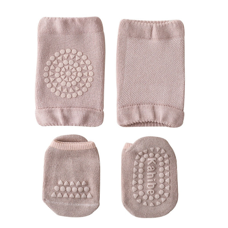 Baby Crawling Knee Pads Socks Set Spring Autumn Infant Floor Anti Slip Sock Knee Protector for Girl Boy Solid Color Toddler Item