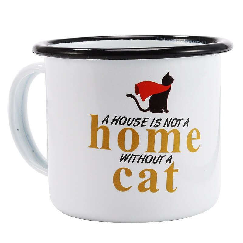 Free Shipping 350ml Enamel Coffee Mug Creative Animal Plant Breakfast Cup Black Roll Rim with Handgrip Milk Tea Cup