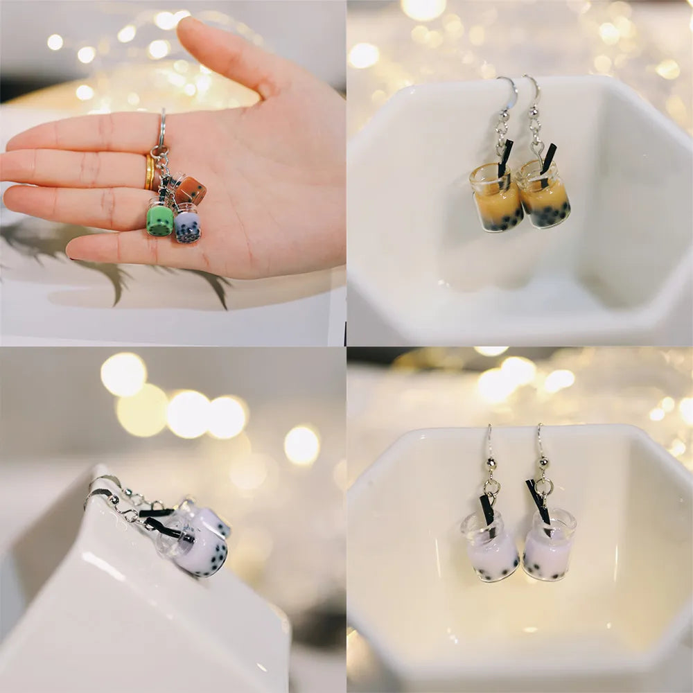 10 Pcs/Lot Resin Pearl Milk Tea Charms Boba Pendants Mini Bottle Charms Handmade Crafts for Earring Keychain DIY Jewelry Craft