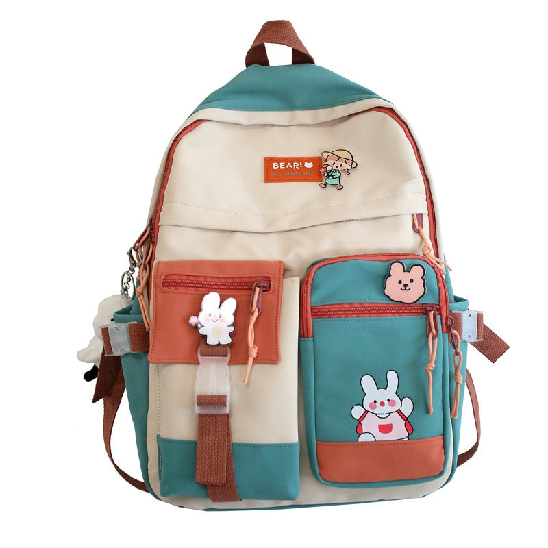 2021 New Badge Buckle Backpack Women Waterproof Color Patchwork Backpacks For Teenage Girl School Bag Fancy Student Book Bag