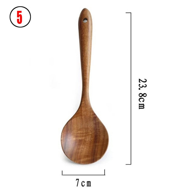 1-7pcs/set Teak natural wood tableware spoons