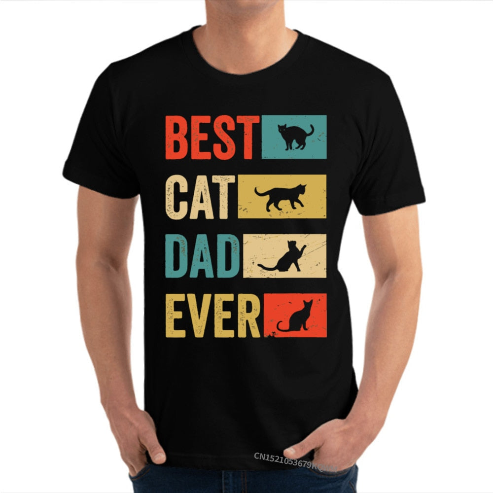 Best Cat Dad Ever Cat Daddy Vintage T Shirts Lover Father Camisa 100% Premium Cotton Funny Cat Best Birthday Tshirt for Men