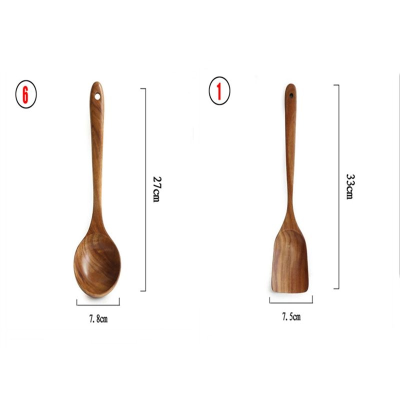 1-7pcs/set Teak natural wood tableware spoons