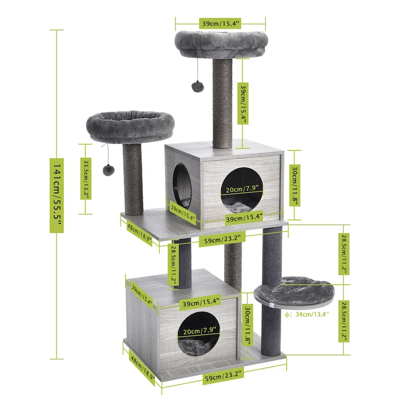 Free Shipping Multi-Level Cat Tree For Cats With Cozy Perches Stable Cat Climbing Frame Cat Scratch Board Toys Gray&Beige