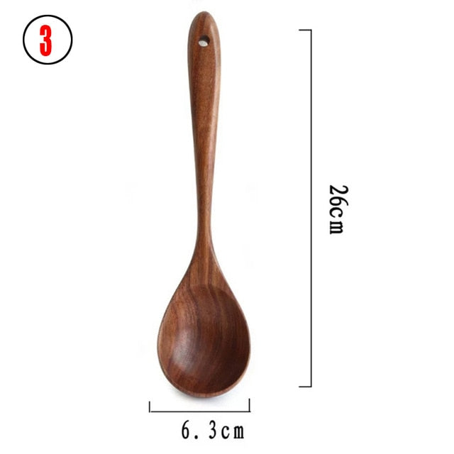 1-7pcs/set Teak natural wood tableware spoons